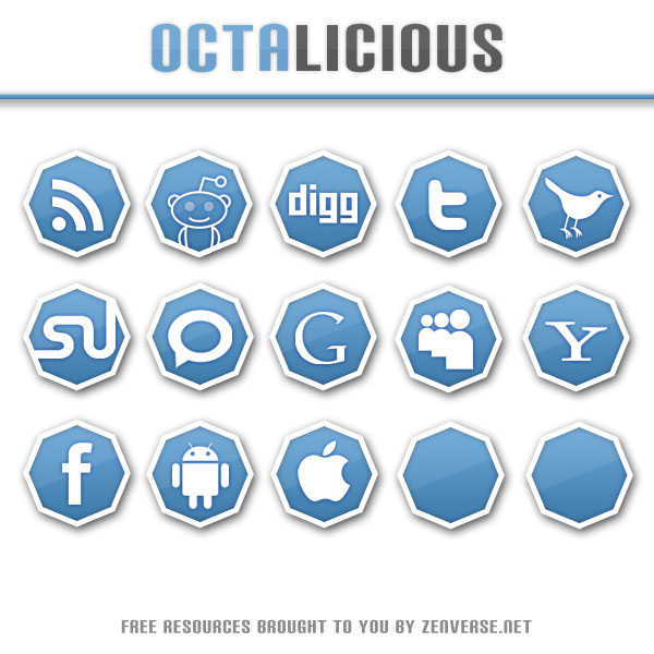 Octalicious Free Social Bookmark Icons by zenverse.net